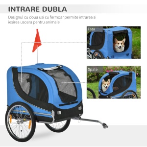 Remorcă de Bicicletă pentru Câini cu Punct de Atașare, Ferestre Laterale și Steguleț, 130x73x90 cm, Albastru - Img 4