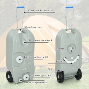 Rezervor de Apă pentru Camping 40L cu Roți și Mâner Reglabil Gri - Img 4