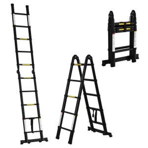 Scară Telescopică Pliabilă cu 10 Trepte, Scară Extensibilă din Aluminiu și Metal, 320x67x7 cm, Neagră - Img 1