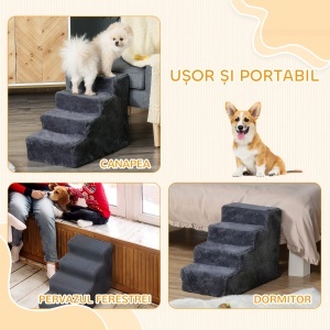 Scăriță pentru Câini Portabilă cu 4 Trepte, Scară pentru Animale Domestice, 60x35x44 cm, Gri Închis - Img 7