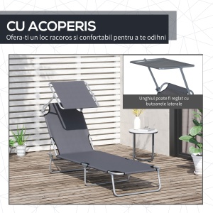 scaun cu parasolar, 187x58x50 cm, gri - Img 6