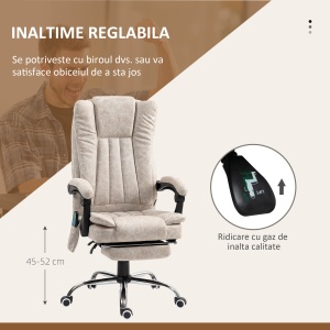 Scaun de Birou cu Masaj, Încălzire, Înălțime Reglabilă și Suport pentru Picioare, 62x70x113-120 cm, Crem - Img 4