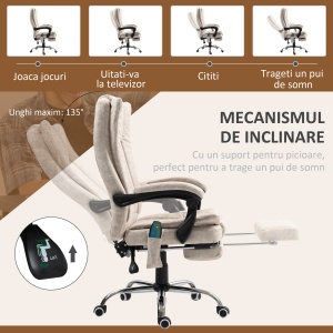 Scaun de Birou cu Masaj, Încălzire, Înălțime Reglabilă și Suport pentru Picioare, 62x70x113-120 cm, Crem - Img 9