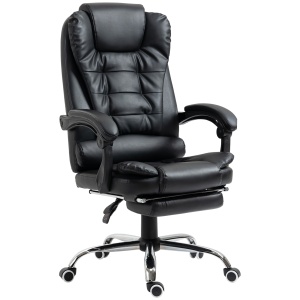 Scaun de Birou din Piele artificiala Neagra Inaltime Reglabila cu Spatar Rabatabil la 145° si Suport pentru Picioare, 64,5x69x117-127 cm - Img 1