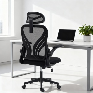 Scaun de Birou Ergonomic cu Brațe Rabatabile și Spătar Pliabil, Scaun pentru Birou cu Funcție de Balansare, Tetieră Reglabilă, Rotativ, Negru - Img 2
