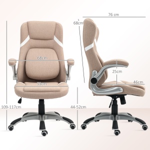 Scaun de Birou Ergonomic cu Brațe Rabatabile, Tetieră, Suport Lombar și Înălțime Reglabilă, 68x76x117 cm, Maro - Img 3