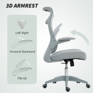 Scaun de birou ergonomic cu cotiere reglabile și tetieră, gri - Img 6