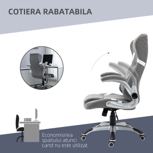 Scaun de Birou Ergonomic din Țesătură Respiranta Efect In, Înălțime Reglabilă, 68x76x109-117cm, Gri - Img 7