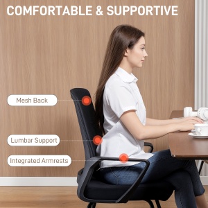 Scaun de birou ergonomic fără roți, cu brațe, pentru sală de așteptare, negru - Img 4