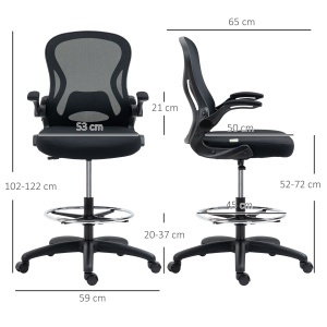 Scaun de Birou Ergonomic, Scaun Rotativ din Plasă, Reglabil pe Înălțime cu Suport pentru Picioare și Cotiere Rabatabile, Capacitate 120kg, Negru - Img 3