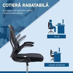 Scaun de Birou Ergonomic, Scaun Rotativ din Plasă, Reglabil pe Înălțime cu Suport pentru Picioare și Cotiere Rabatabile, Capacitate 120kg, Negru - Img 7