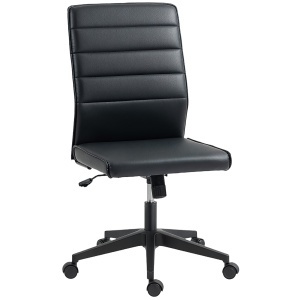 Scaun de birou ergonomic și ajustabil cu spătar curbat, din piele PU și oțel, 58x53x97-107 cm, Negru