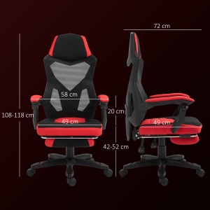 Scaun de Birou Ergonomic și Reclinabil cu Suport pentru Picioare Negru și Roșu - Img 3
