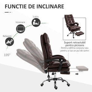 Scaun de Birou Ergonomic Suport pentru picioare Detasabil Inaltime Reglabila Maro - Img 5