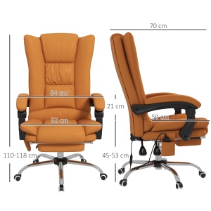 Scaun de Birou Masaj cu Vibratii Caldura Scaun de Calculator Suport pentru Picioare Cotiera Spatar Rabatabil Maro Deschis Pentru scoala computer mobila de studiu ergonomic pentru birou munca modern contemporan dormitor ergonomic cu masaj - Img 3