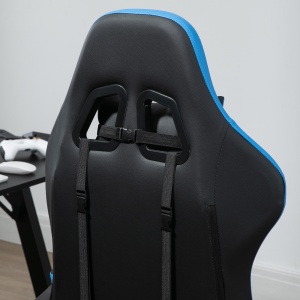 Scaun de gaming din piele ecologica PU si otel cu inaltime reglabila si spatar inclinabil, 65x65x121-129 cm, albastru si negru - Img 8