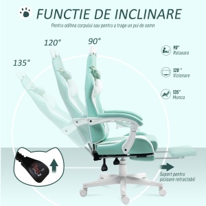 Scaun de Gaming Reclinabil cu Suport pentru Picioare și Perne, din Piele Artificială și Spumă, 65x62x116-124 cm, Albastru și Alb - Img 6