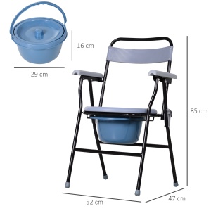 Scaun de Toaletă Pliabil cu Găleată Detașabilă pentru Vârstnici și Persoane cu Dizabilități, 52x50x75 cm, Negru - Img 3