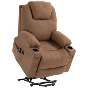 Scaun Electric Rabatabil cu 8 Puncte de Masaj și Telecomandă, Fotoliu Modern din Țesătură cu Efect de In, 90x101x107 cm, Cafea - Img 5