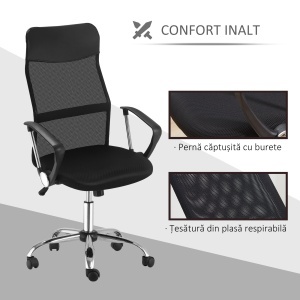scaun ergonomic de birou, insertie plasa, negru - Img 7