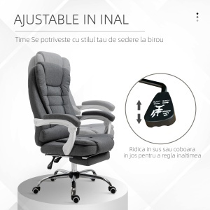 Scaun Ergonomic de Birou Reglabil cu Suport pentru Picioare, Spătar Înalt și Brațe, 65x70x115-123 cm, Gri - Img 4