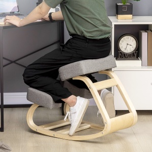 Scaun ergonomic din lemn cu perna captusita din spuma de cauciuc, 51x69x58, Gri - Img 2