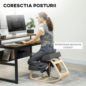 Scaun Ergonomic pentru Genunchi din Mesteacăn și Pernă Gri - Img 4