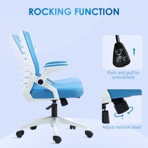Scaun Ergonomic Reglabil pe Înălțime cu Cotiere de Ridicare, Scaun de Birou Pivotant din Poliester, 54x54x89-99 cm, Albastru - Img 5