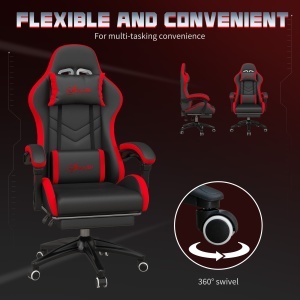 Scaun Gaming cu Înălțime Reglabilă, Scaun Gaming Ergonomic cu Spătar Rabatabil, 65x65x121-129 cm, Negru - Img 6
