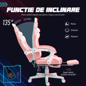 Scaun Gaming Ergonomic Roz cu Urechi Pisica - Img 6