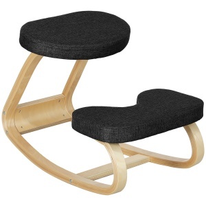 Scaun genunchi ergonomic, din Țesătură cu Aspect de In și Lemn, 50x73x55 cm, Negru - Img 1