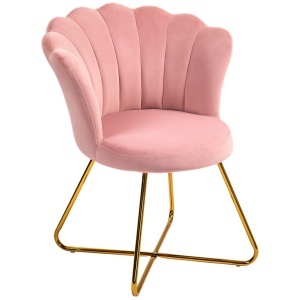 Scaun Modern Ergonomic cu Spătar în Forma de Petală Catifelat Roz și Picioare Încrucișate Auriu, 69x64x80 cm