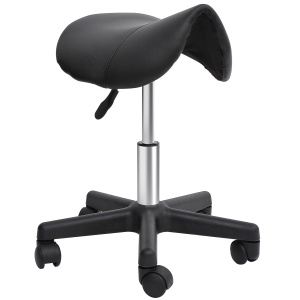 Scaun Rotativ cu Roți, Scaun pentru Coafor și Estetician cu Înălțime Ajustabilă, Tapițat cu Piele Ecologică, 35x38x43-55 cm, Negru - Img 1