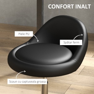 Scaun rulant pentru scalon din piele PU cu spatar, Scaun pentru salon cu inaltime reglabila - Img 5
