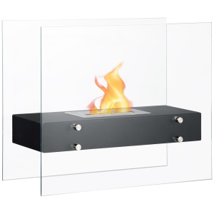 Semineu cu bioetanol din metal si sticla securizata cu ardere de 3 ore cu rezervor de 1,5 l si capac de 25 m², 60x26x50cm, negru