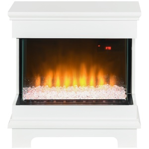 Șemineu Electric 1000W/2000W, Șemineu Electric Independent cu Telecomandă și Protecție la Supraîncălzire, 61x28x66,5 cm, Alb