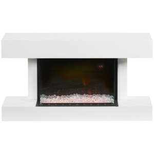 Șemineu Electric Independent și pentru Perete, cu Telecomandă și Protecție Împotriva Supraîncălzirii, 98x27x54,5 cm, Alb