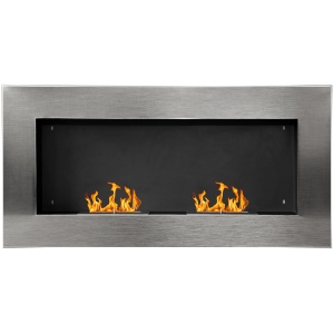 Șemineu pe Bioetanol Inox 110×54×14 cm cu 2 Arzătoare, Capacitate 1.5L, Șemineu Ecologic Suspendat pentru Interior