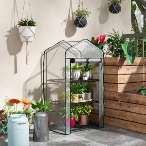 Sera de Balcon cu 3 Niveluri și Ușă Rulantă, Sera pentru Grădină cu Structură din Oțel și Acoperiș din PVC, pentru Plante, Legume, Flori, Fructe, 59x39x127 cm, Transparentă - Img 2