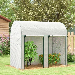 Seră de Grădină, Seră pentru Plante cu 2 Uși Batante Rulante, Acoperire PE, Anti-UV, 2x1x1,78 m, Alb - Img 2