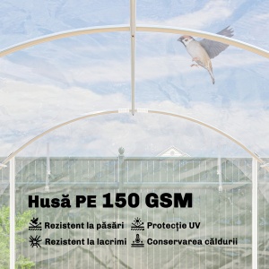 Seră de Grădină Tip Tunel 3x4x2 m cu 2 Uși Rulabile, Seră pentru Legume cu 4 Întăriri Diagonale, Cadru din Oțel și Acoperiș PE, pentru Legume, Flori, Fructe, Anti-UV, Transparent - Img 5