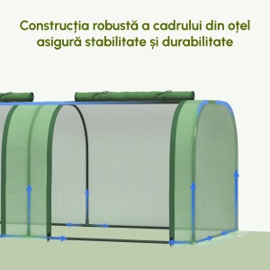 Sera de Gradina tip Tunel din Otel si Plastic PP cu Usi care se Ruleaza 295x100x80 cm, Verde - Img 4
