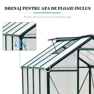 Sera de Plante Mare 183 x 244 x 213 cm pentru Curte, Uz Exterior, cu Fereastra si Usa, Cadru de Aluminiu, Placi BC - Img 7