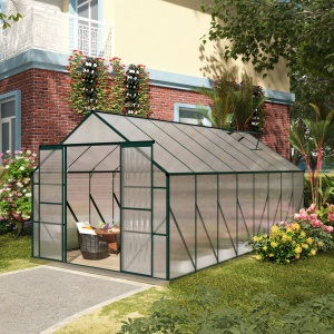 Sera din aluminiu kit sera de gradina walk-in din policarbonat cu ventilatie 244 x 500 x 216cm, Transparenta - Img 2