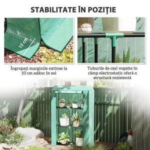 Sera Mini cu 3 Niveluri, Copertină din PE cu Armătură și Ușă Rulabilă, 100x40x150 cm, Verde - Img 7
