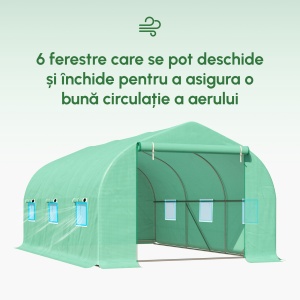 Seră pentru Grădină cu 6 Ferestre, Ușă Rulantă și Acoperiș Învelit PE, 4,5x3x2 m, Verde Închis - Img 4