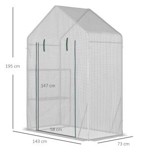 Sera pentru Gradina pentru Exterior cu 2 Rafturi, Usa tip Rulou, 143x73x195cm, Alb - Img 3