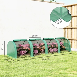 Seră Portabilă Tip Tunel 4x1x0.8 m cu 4 Uși cu Fermoar, Acoperire PVC Rezistentă la Apă/UV - Img 3