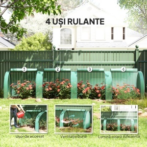 Seră Portabilă Tip Tunel 4x1x0.8 m cu 4 Uși cu Fermoar, Acoperire PVC Rezistentă la Apă/UV - Img 6