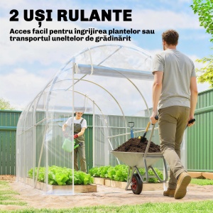 Seră tip tunel 2x3x2 m cu uși rulabile, cadru din oțel și acoperire din PE anti-UV, transparentă - Img 6